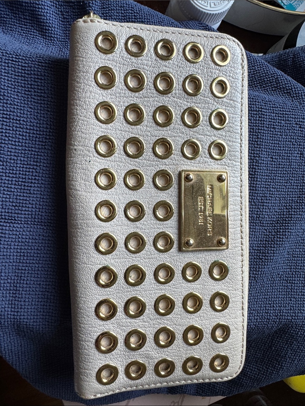 Michael Kors White Zip Wallet with Gold Grommets